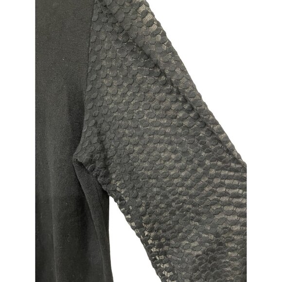 Adrianna Papell Black Turtleneck Sweater Textured‎ Sheer Sleeves Size Large - Picture 4 of 8